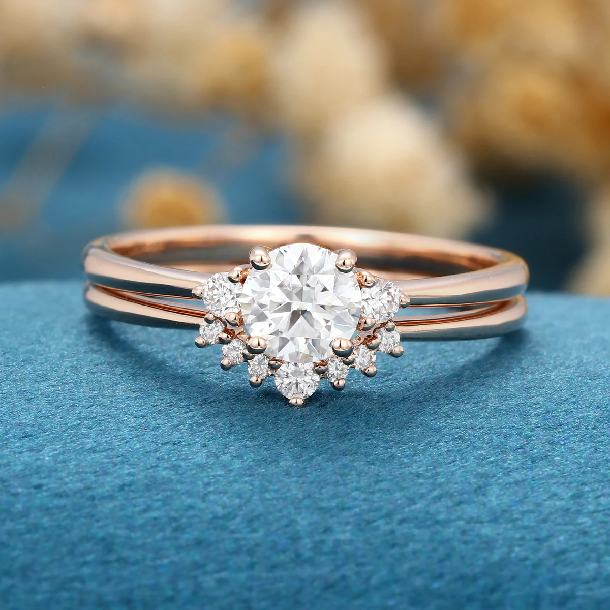 Round cut Moissanite Engagement Ring Bridal Set - Image 7