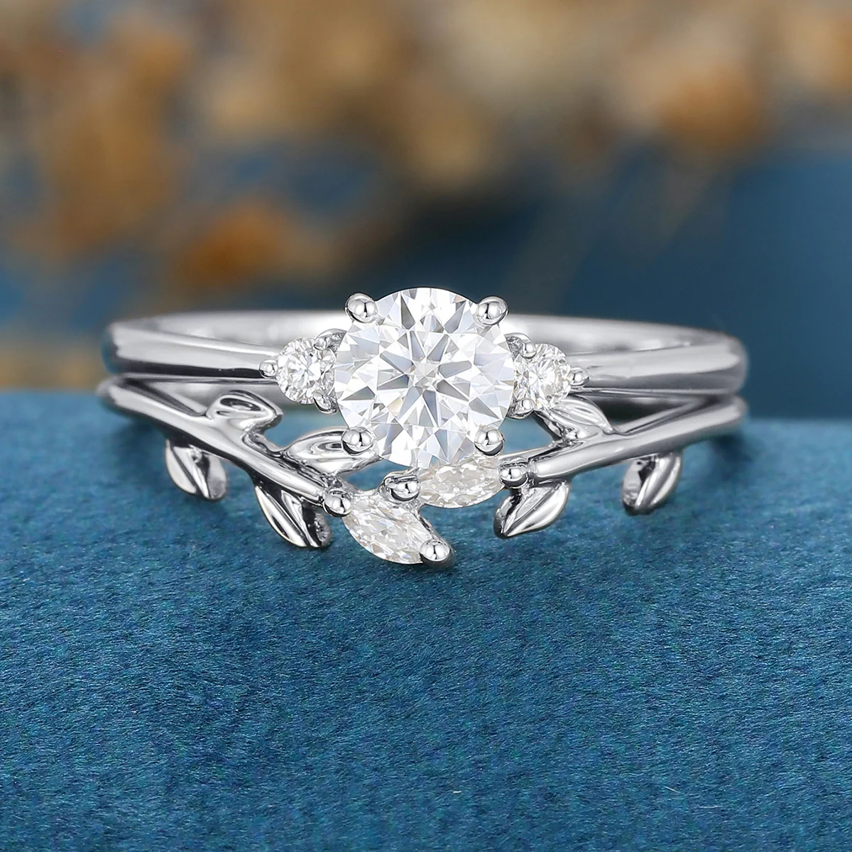 Round cut Moissanite Engagement ring Bridal Set - Image 7