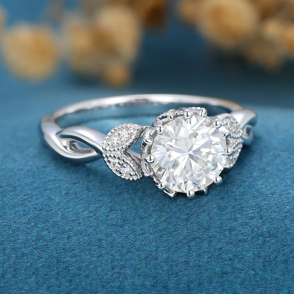 1.2Carat Round cut Moissanite Flower Engagement Ring - Image 4