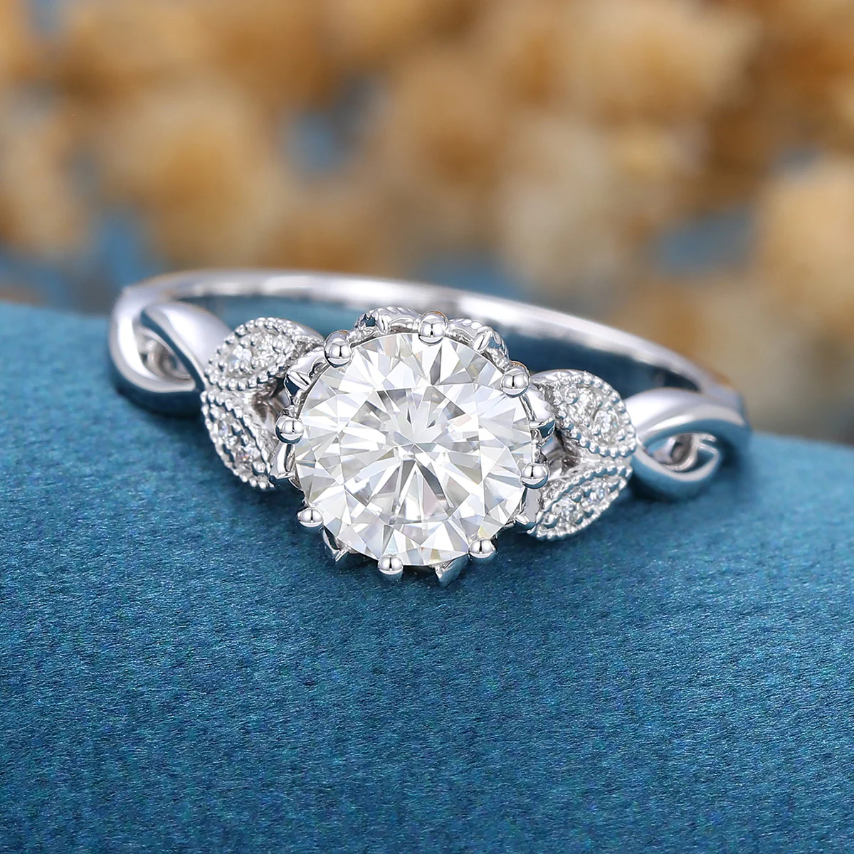 1.2Carat Round cut Moissanite Flower Engagement Ring - Image 5