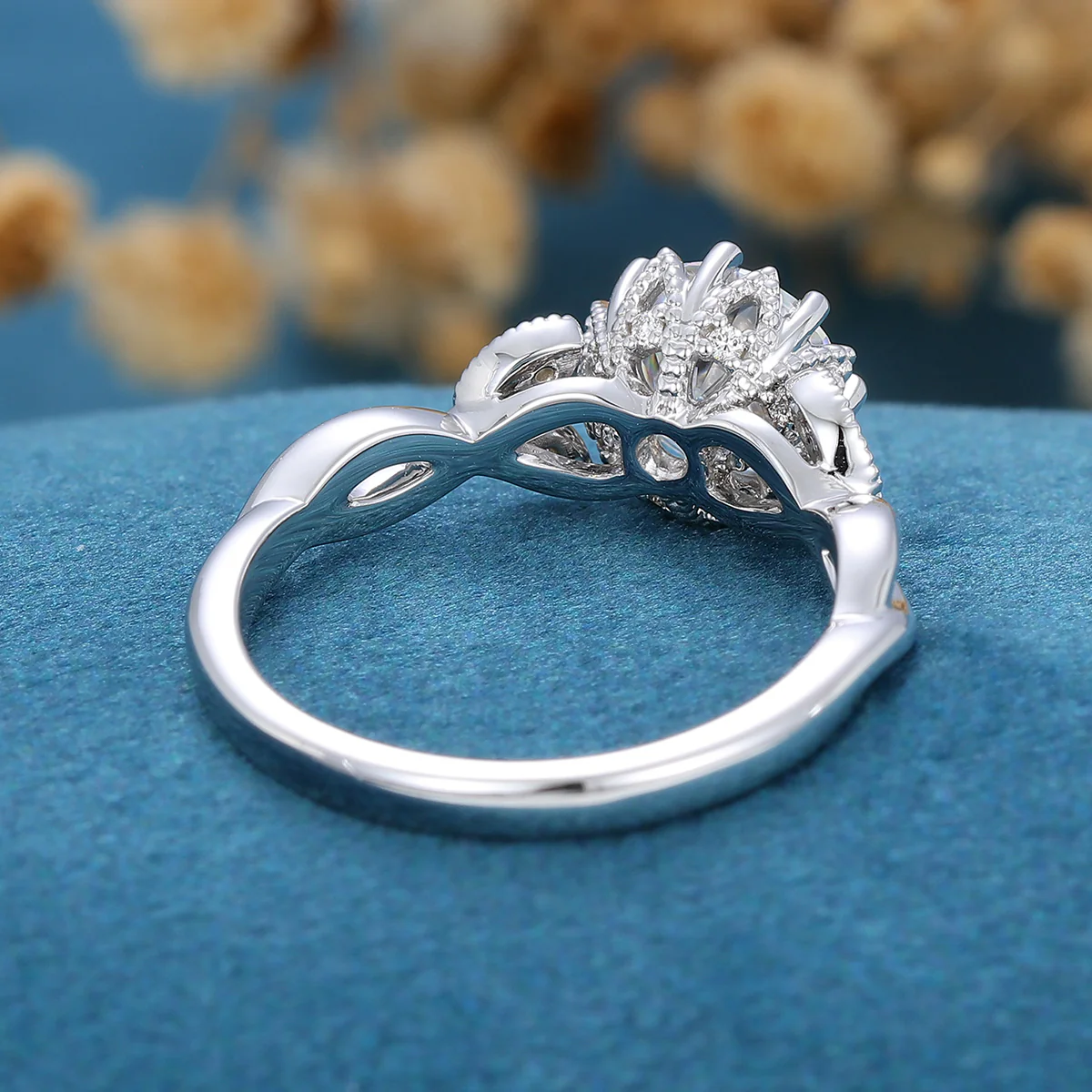 1.2Carat Round cut Moissanite Flower Engagement Ring - Image 6