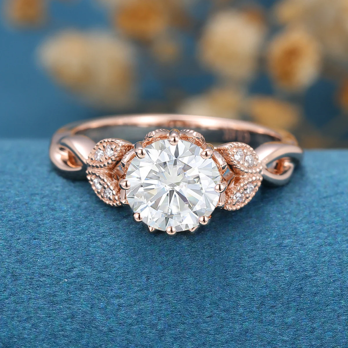1.2Carat Round cut Moissanite Flower Engagement Ring - Image 7
