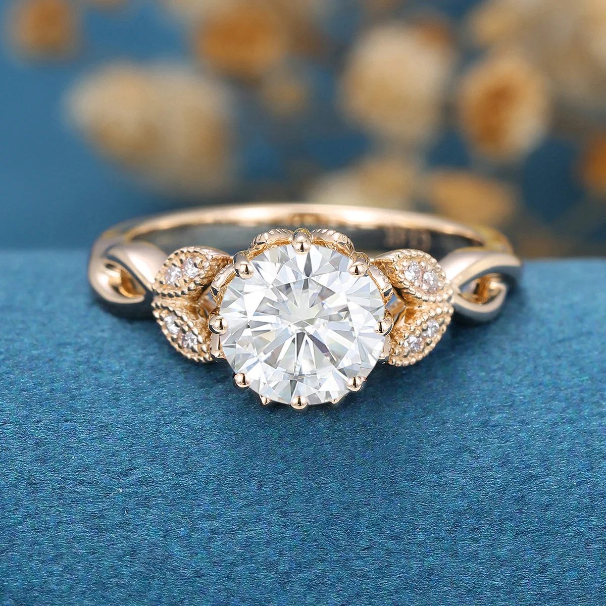 1.2Carat Round cut Moissanite Flower Engagement Ring - Image 8