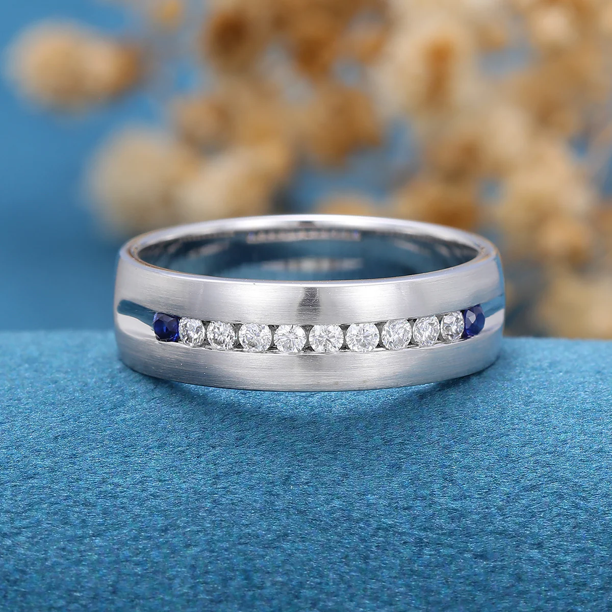 Moissanite | Natural Sapphire  Wedding (Anniversary)Band