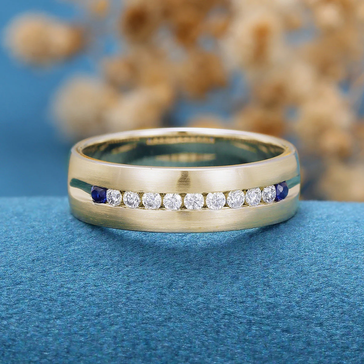 Moissanite | Natural Sapphire  Wedding (Anniversary)Band - Image 6