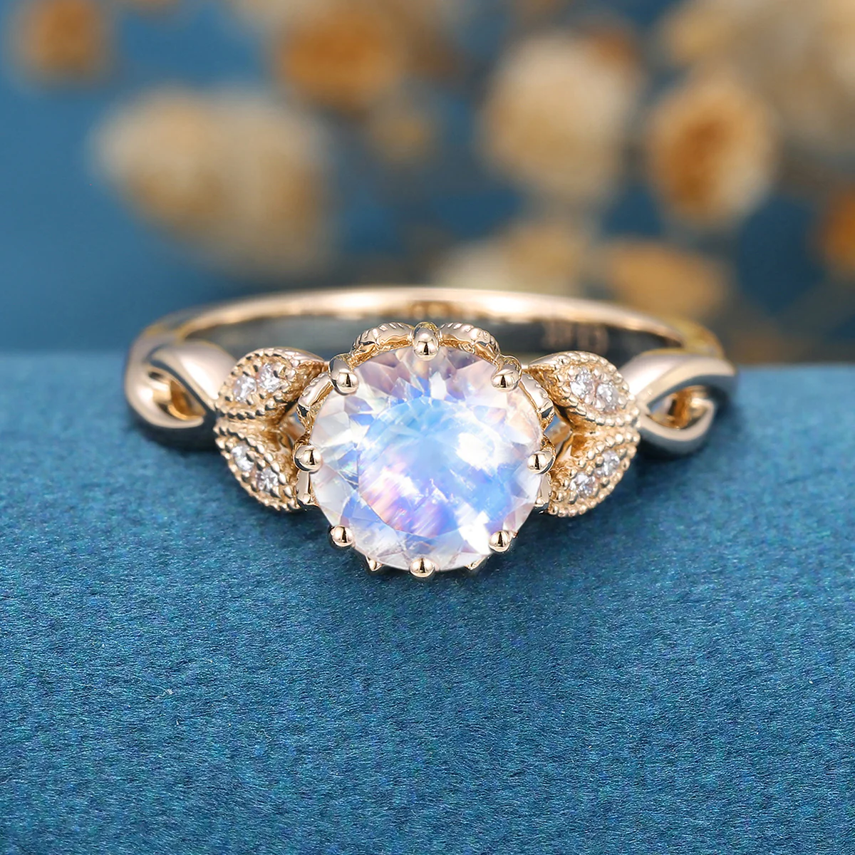 1.5 Carat Round cut Moonstone Flower Engagement Ring - Image 11