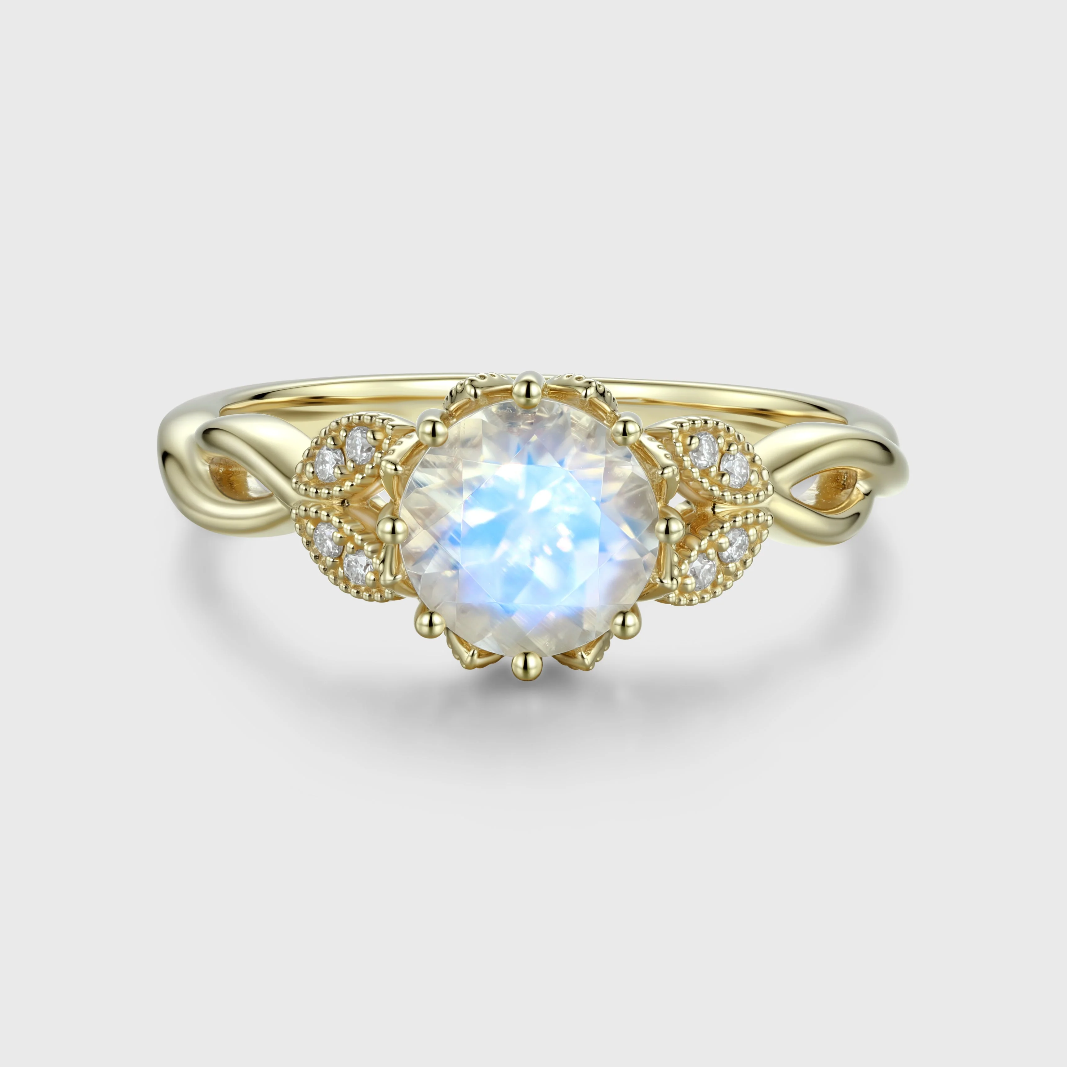 1.5 Carat Round cut Moonstone Flower Engagement Ring - Image 3