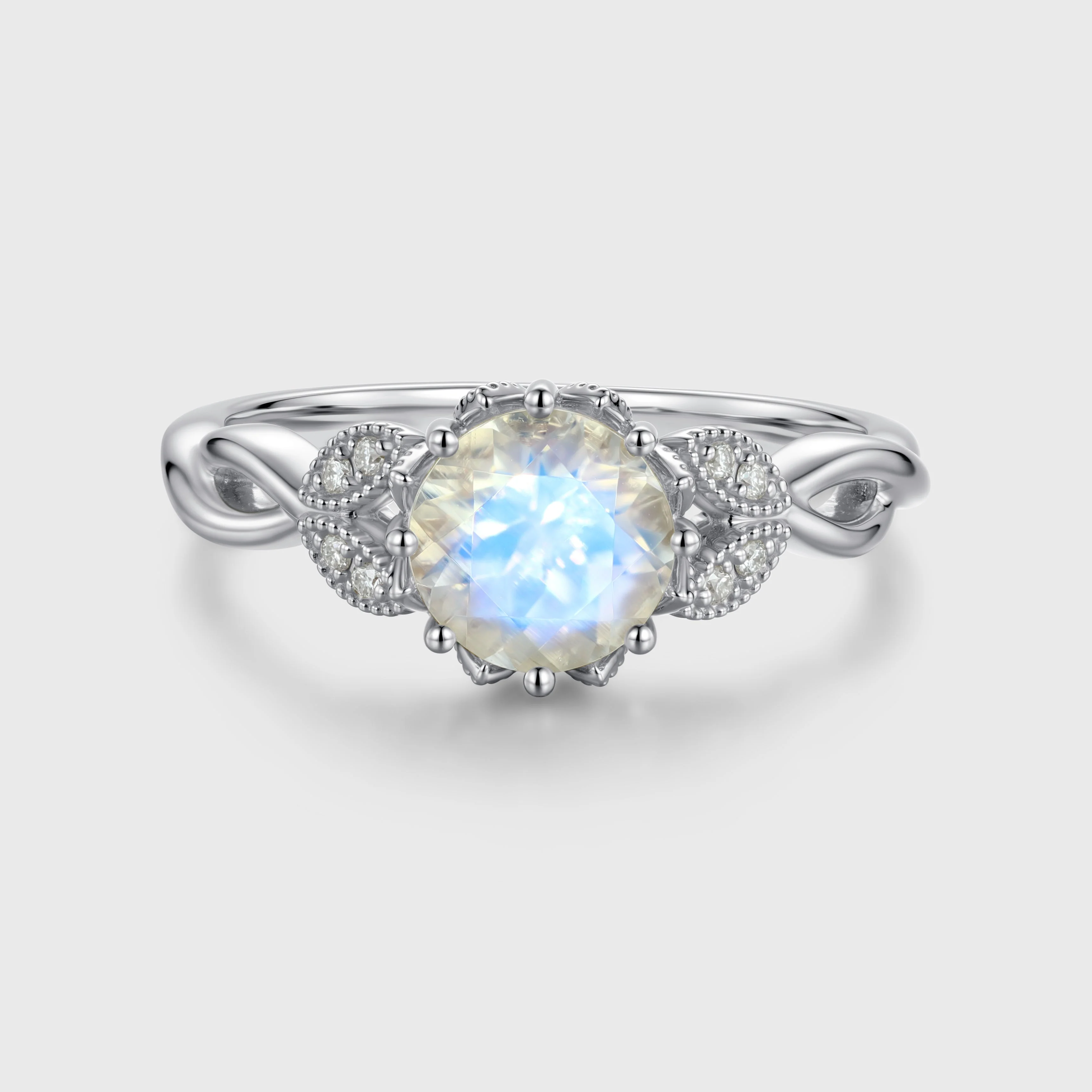 1.5 Carat Round cut Moonstone Flower Engagement Ring - Image 4
