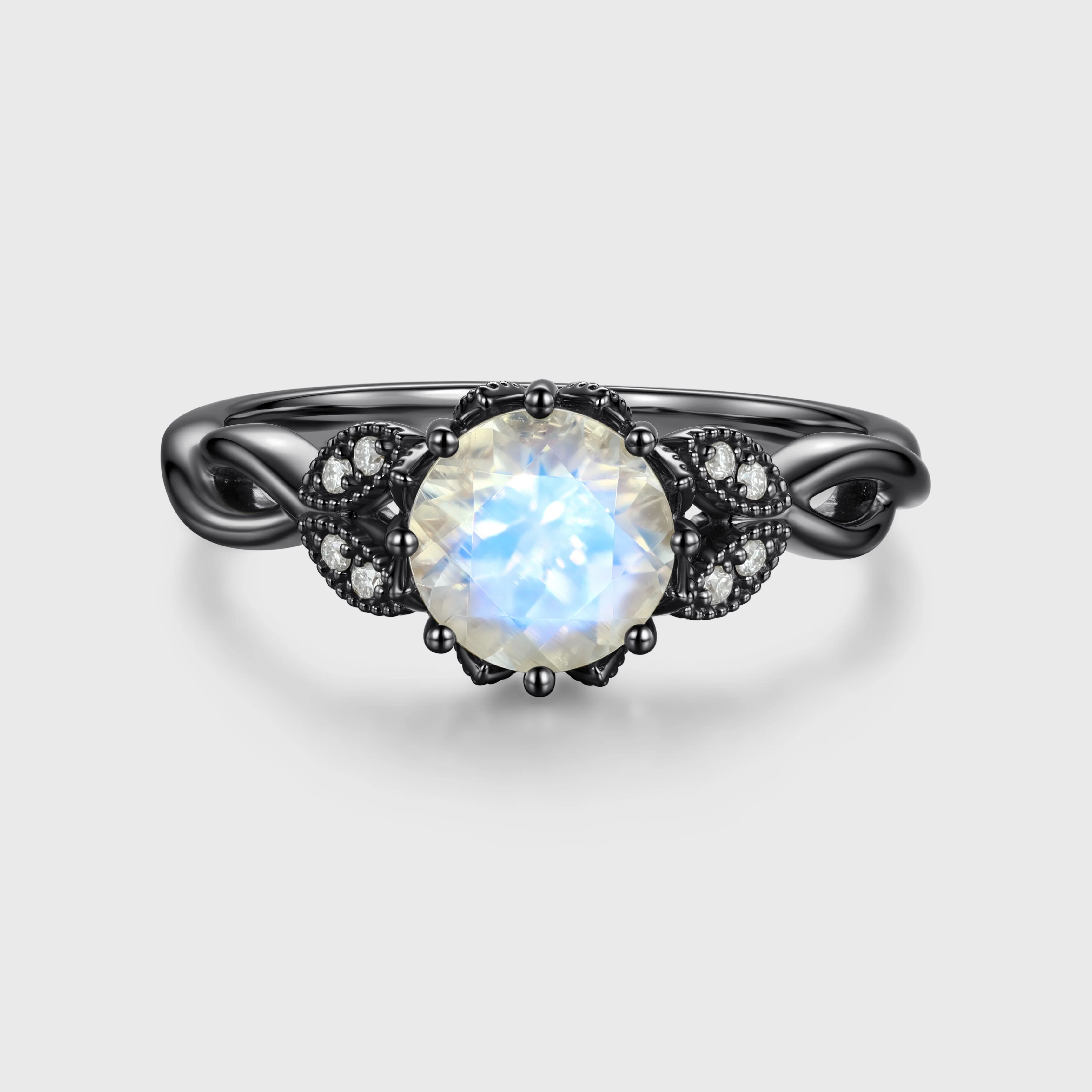 1.5 Carat Round cut Moonstone Flower Engagement Ring - Image 5