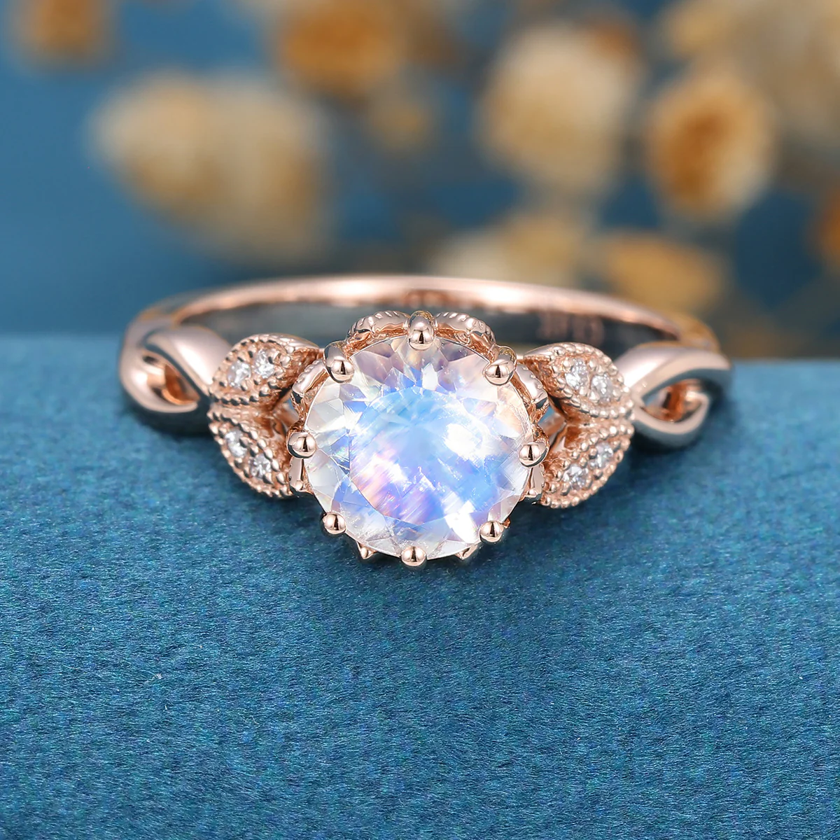 1.5 Carat Round cut Moonstone Flower Engagement Ring - Image 6