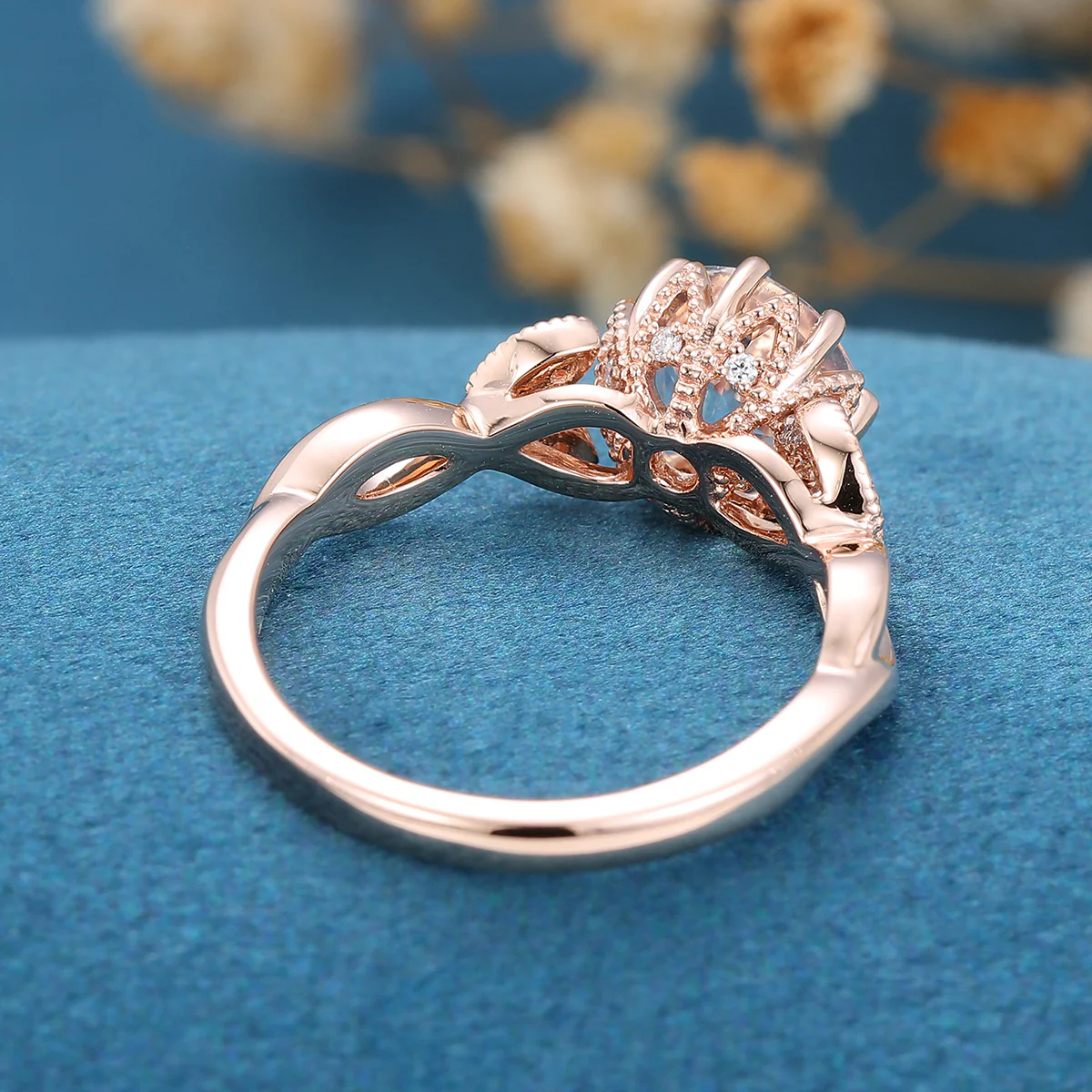 1.5 Carat Round cut Moonstone Flower Engagement Ring - Image 9