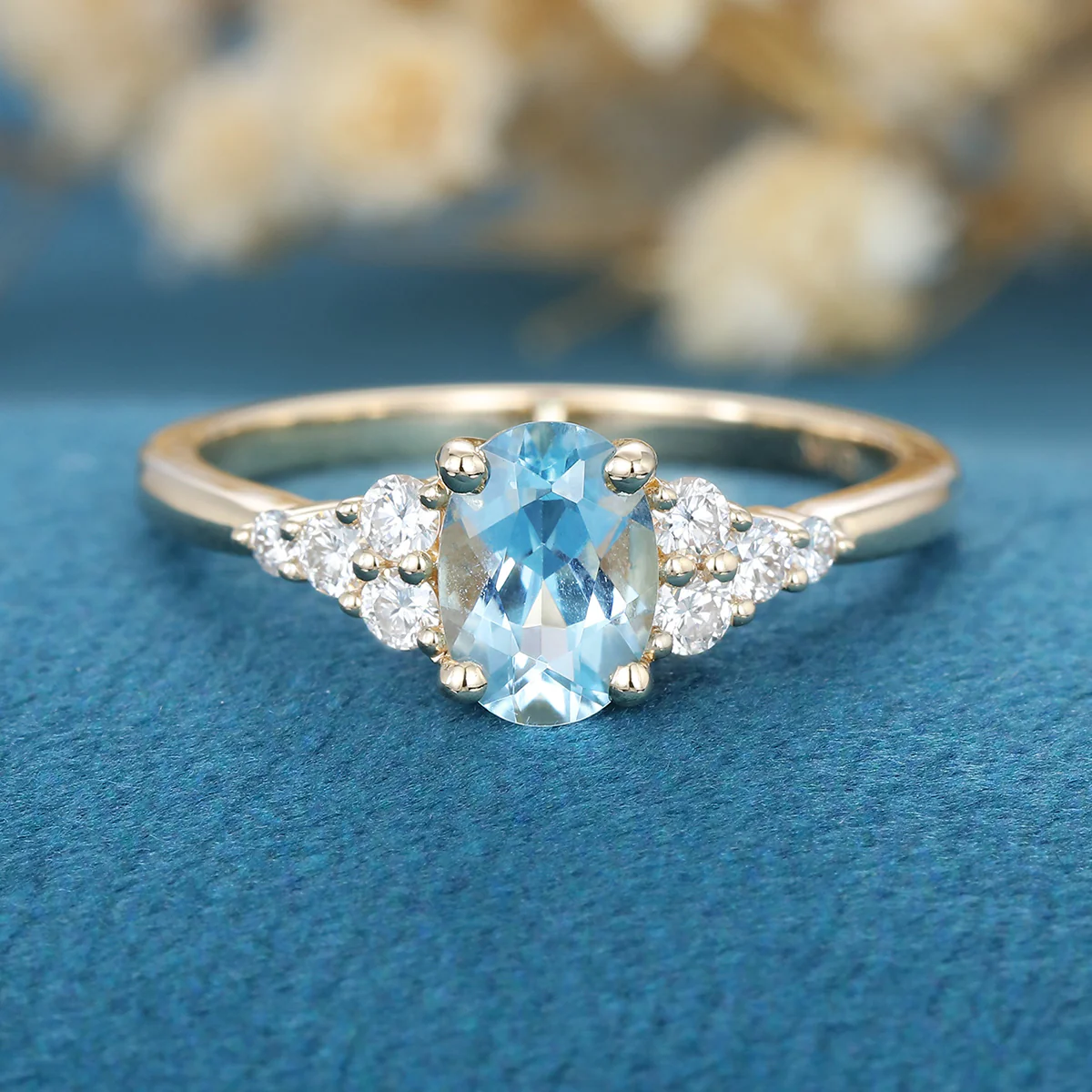 1.0Carat Oval cut Moonstone Cluster Engagement Ring - Image 3