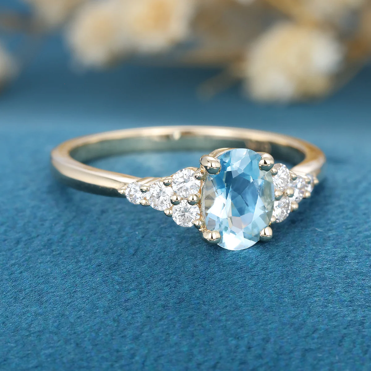 1.0Carat Oval cut Moonstone Cluster Engagement Ring - Image 4