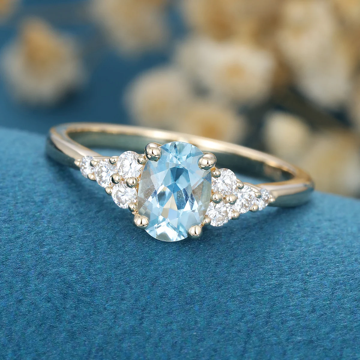 1.0Carat Oval cut Moonstone Cluster Engagement Ring - Image 5