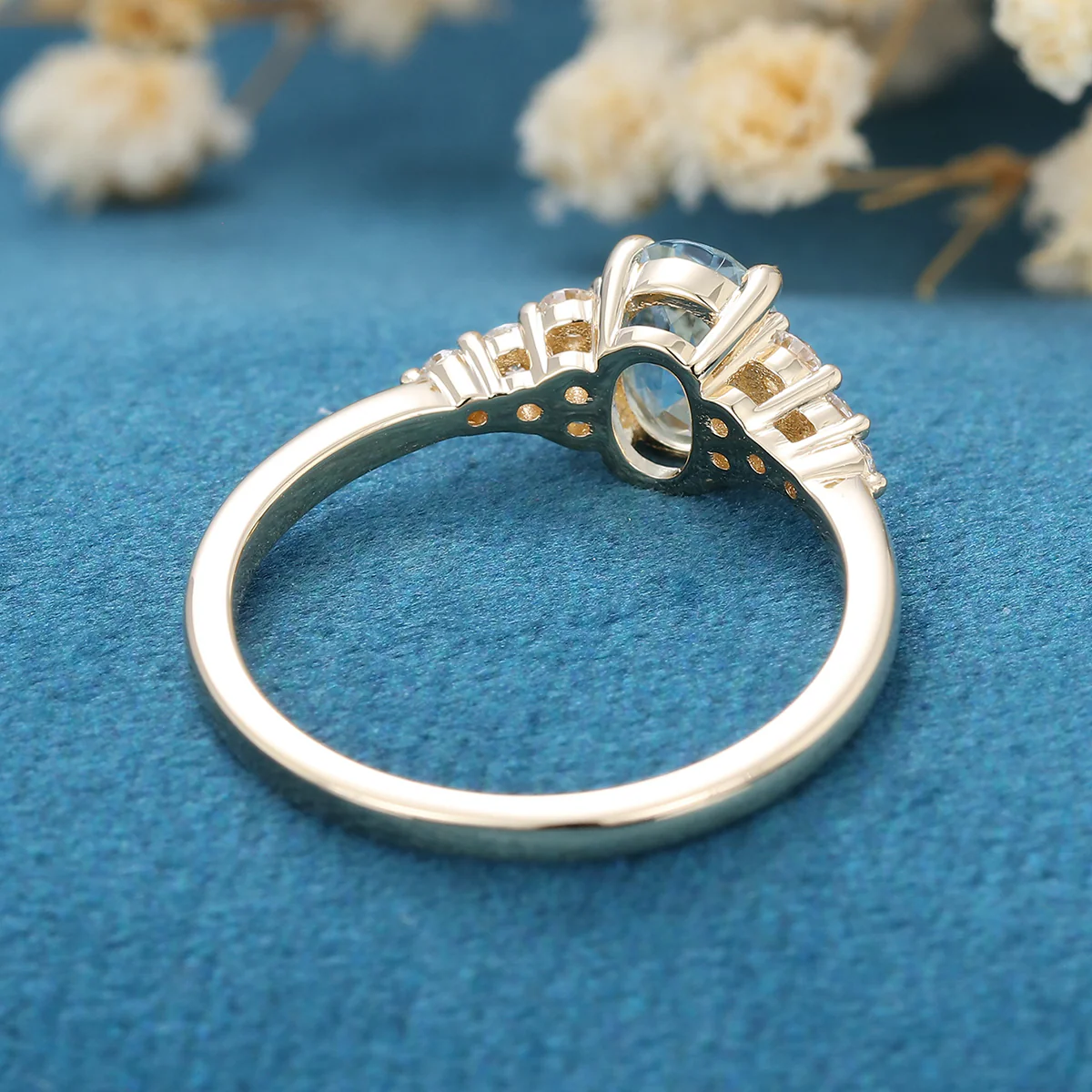 1.0Carat Oval cut Moonstone Cluster Engagement Ring - Image 6