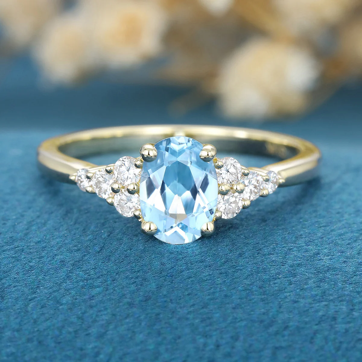 1.0Carat Oval cut Moonstone Cluster Engagement Ring - Image 8