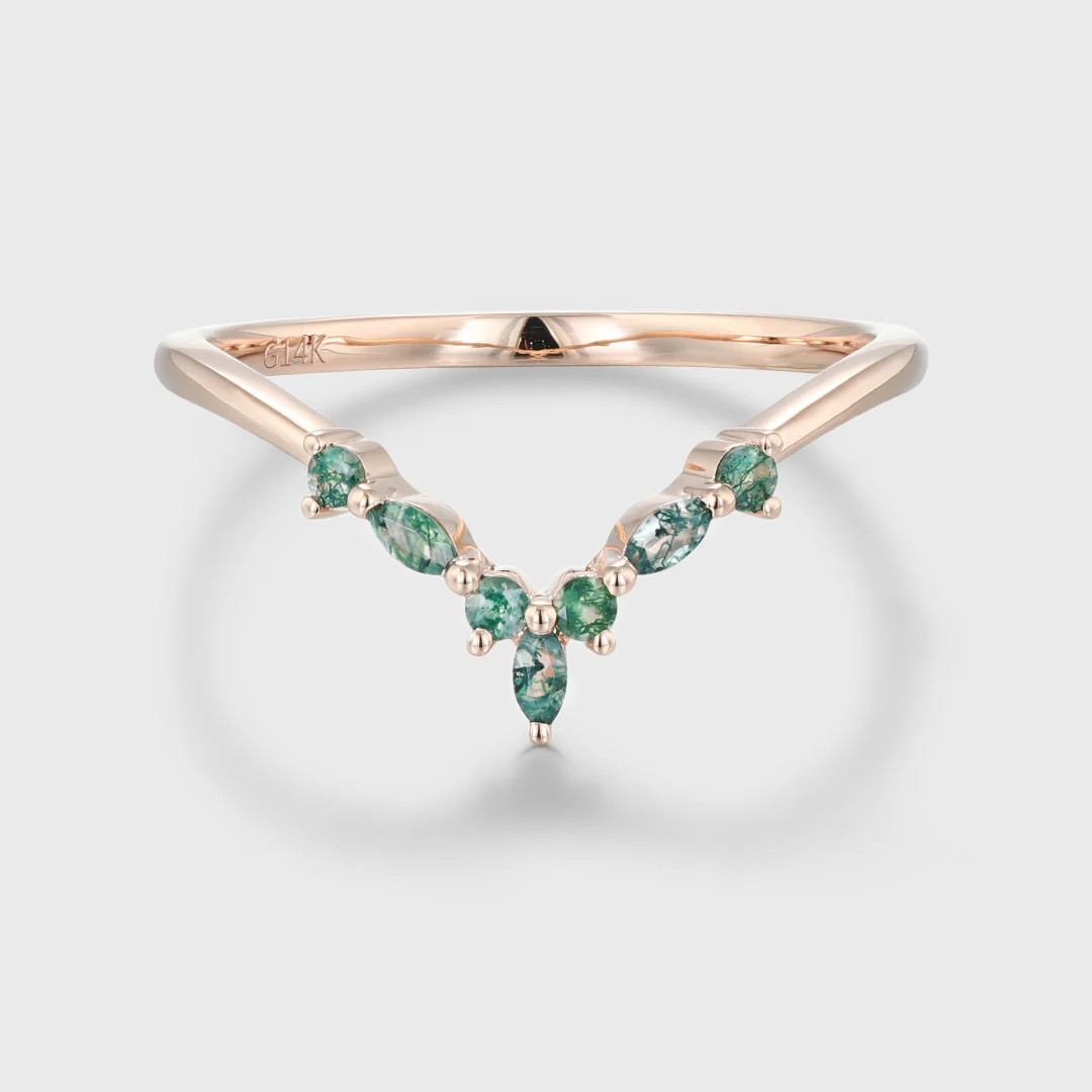 Moss Agate Curved Wedding Band Matching Engagement ring