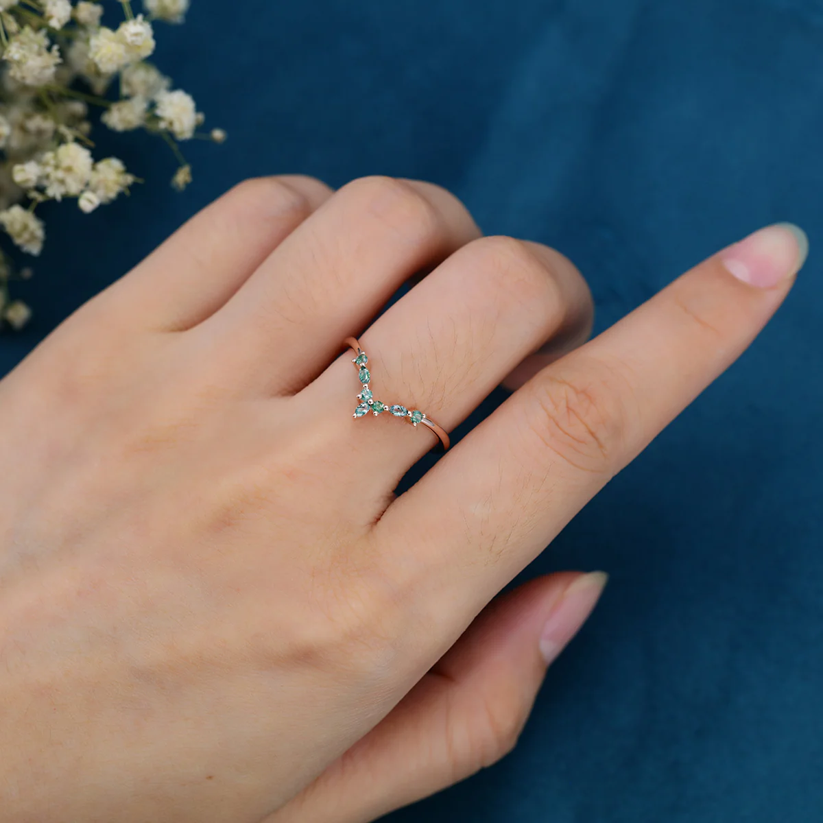 Moss Agate Curved Wedding Band Matching Engagement ring - Image 2