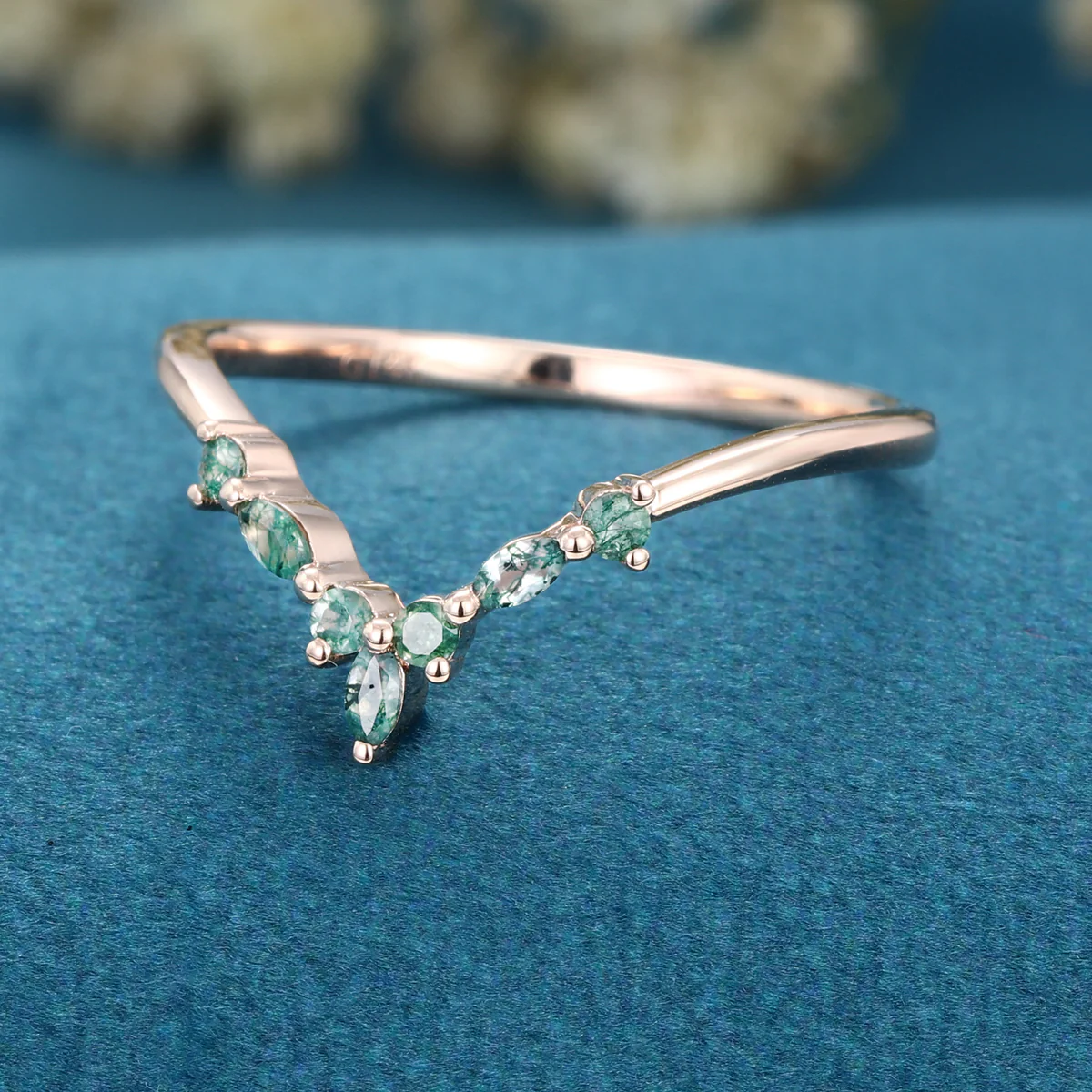 Moss Agate Curved Wedding Band Matching Engagement ring - Image 3
