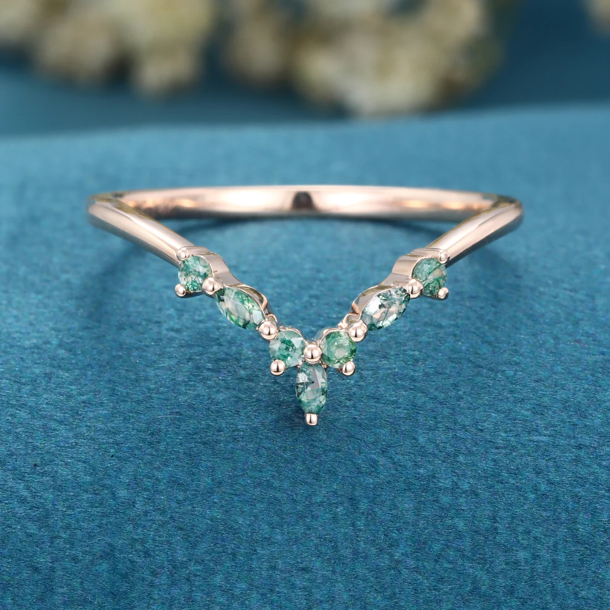 Moss Agate Curved Wedding Band Matching Engagement ring - Image 4