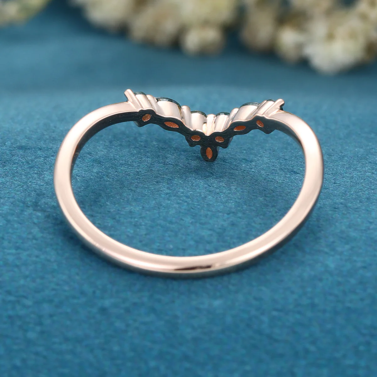 Moss Agate Curved Wedding Band Matching Engagement ring - Image 5
