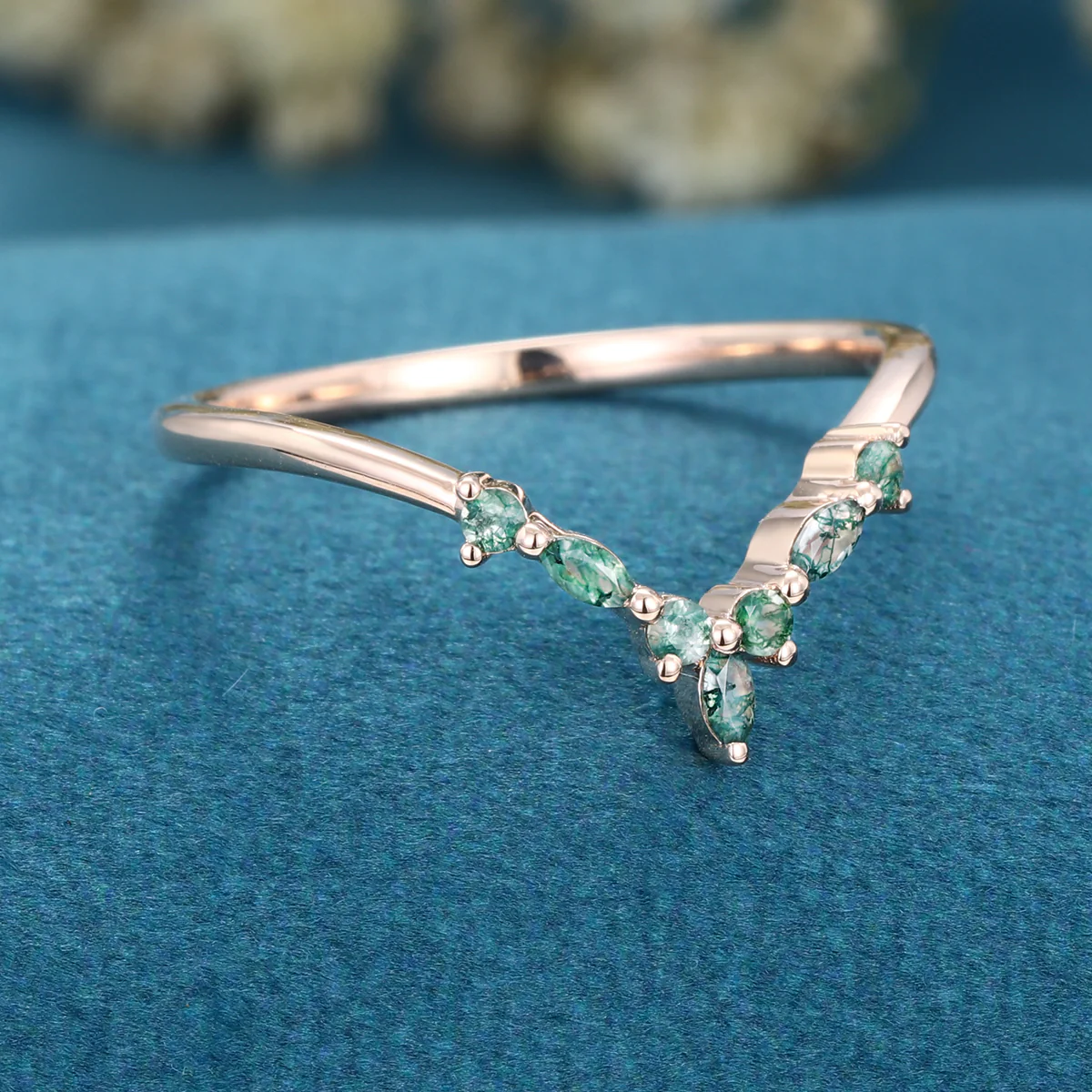 Moss Agate Curved Wedding Band Matching Engagement ring - Image 6