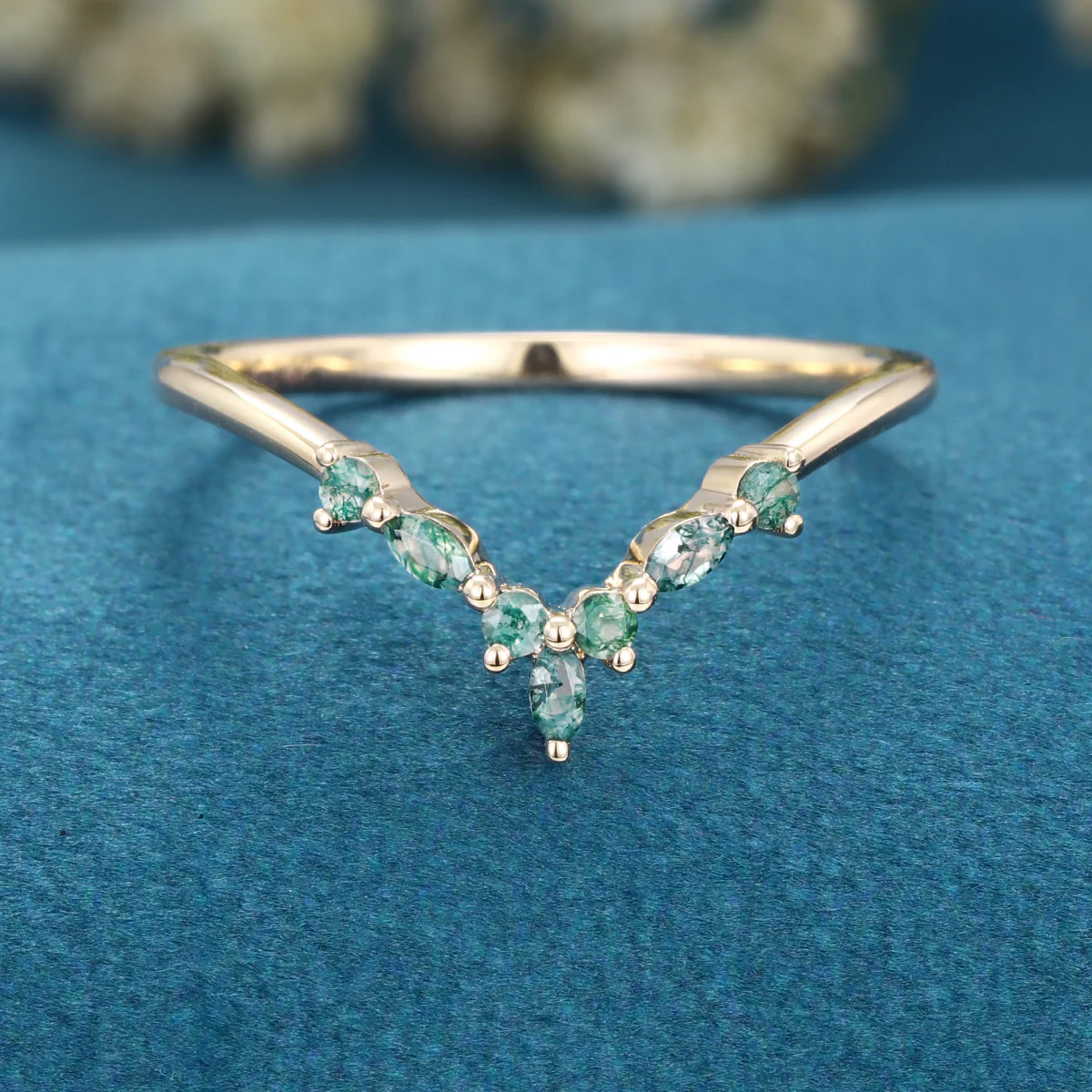 Moss Agate Curved Wedding Band Matching Engagement ring - Image 8