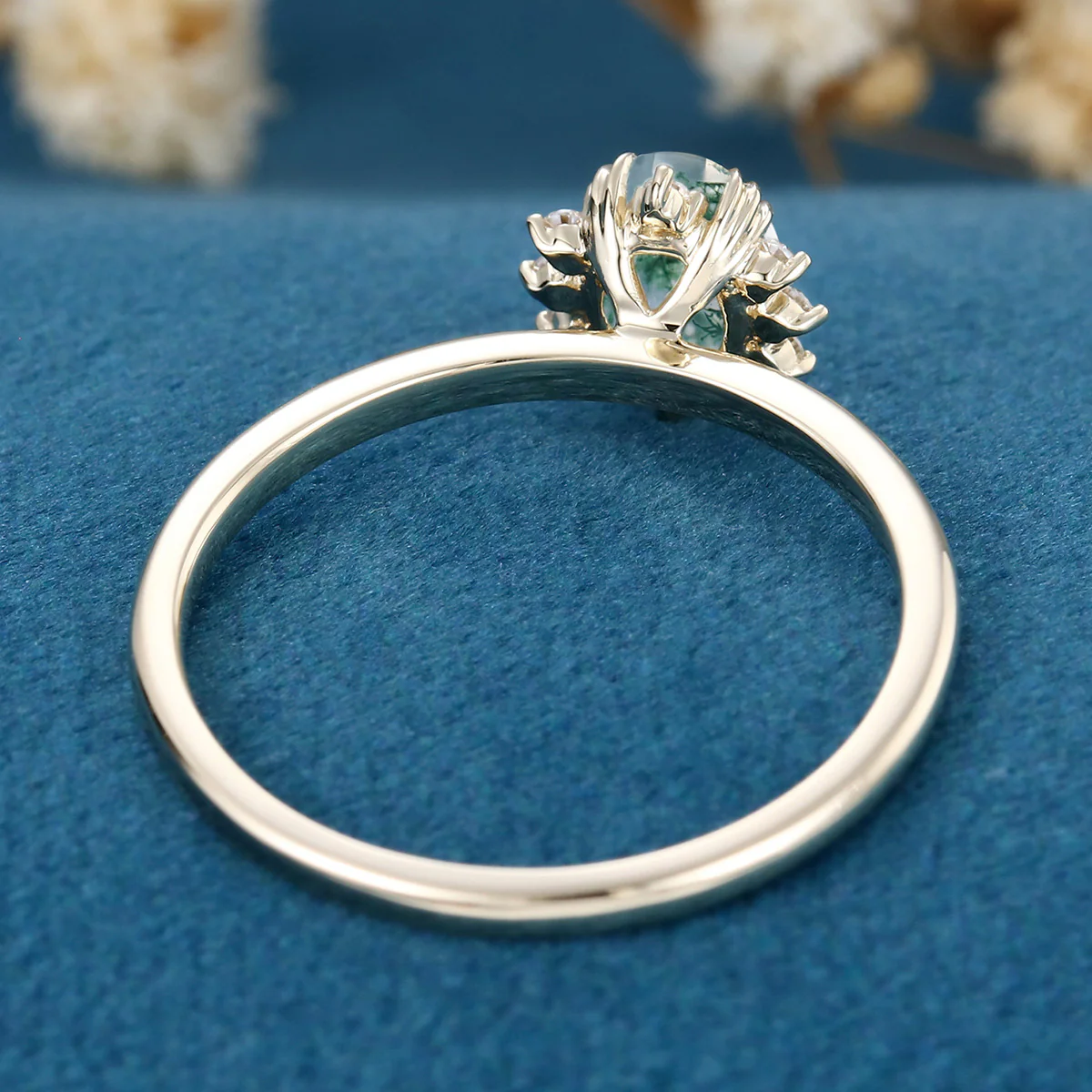 Natural Green Moss Agate Oval cut cluster Engagement Ring - Image 7