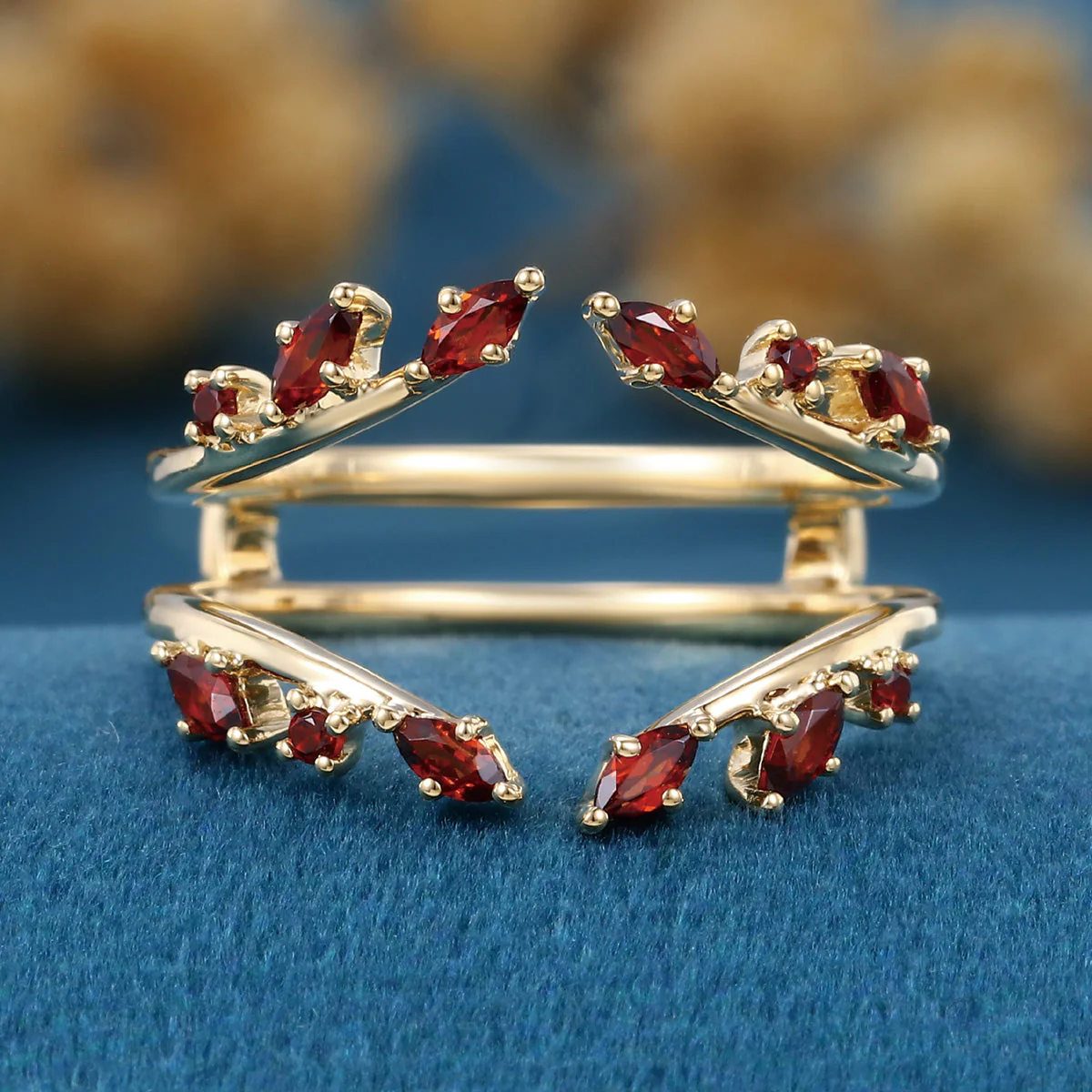 Nature Inspired Garnet Double Curved Wedding Band - Image 3