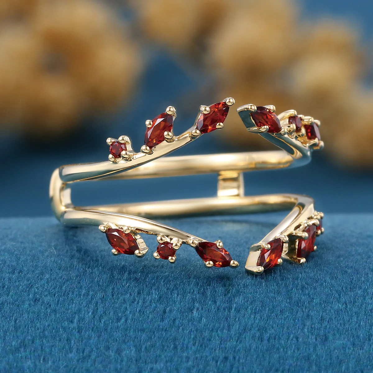 Nature Inspired Garnet Double Curved Wedding Band - Image 4