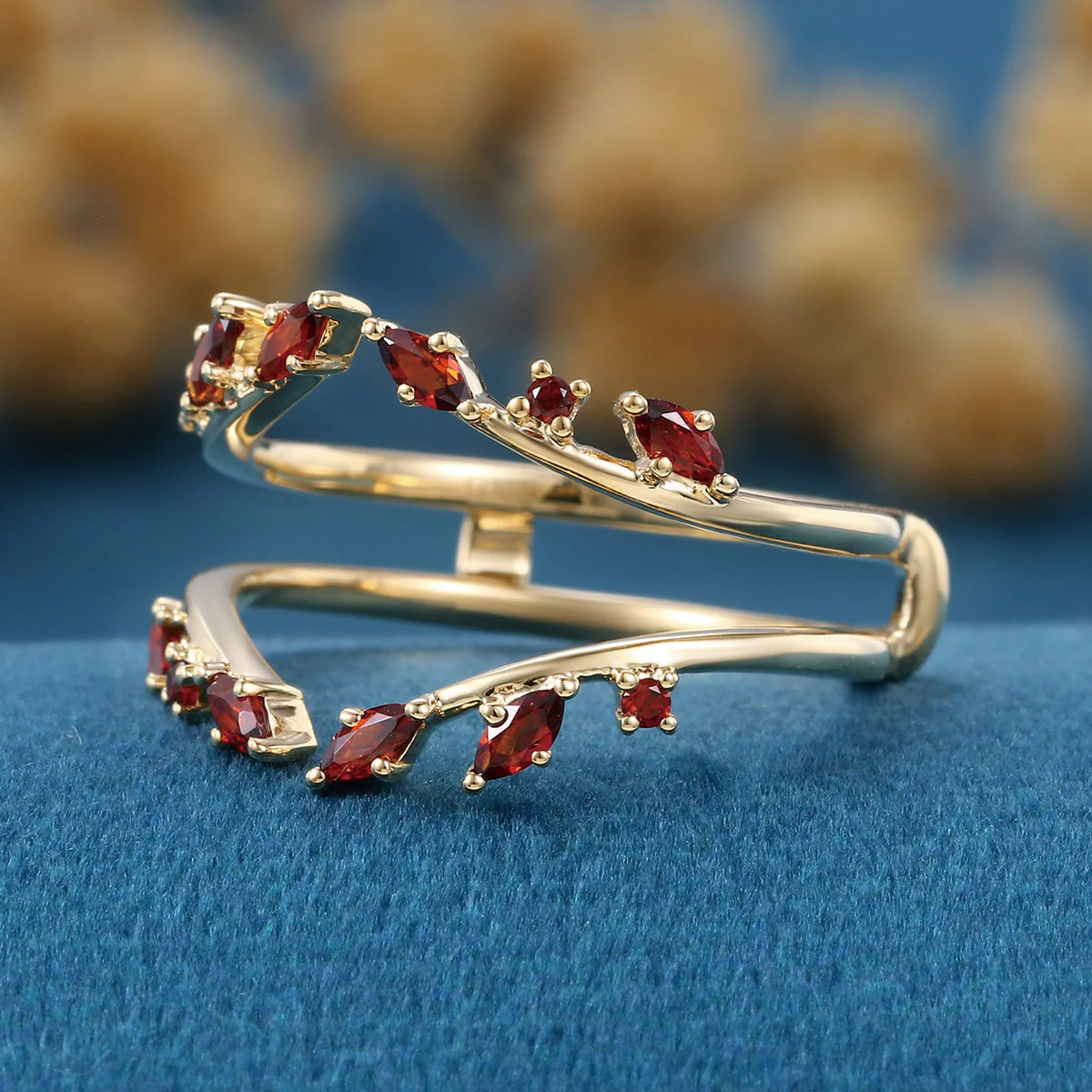 Nature Inspired Garnet Double Curved Wedding Band - Image 5