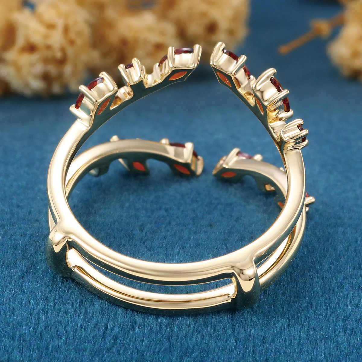 Nature Inspired Garnet Double Curved Wedding Band - Image 6