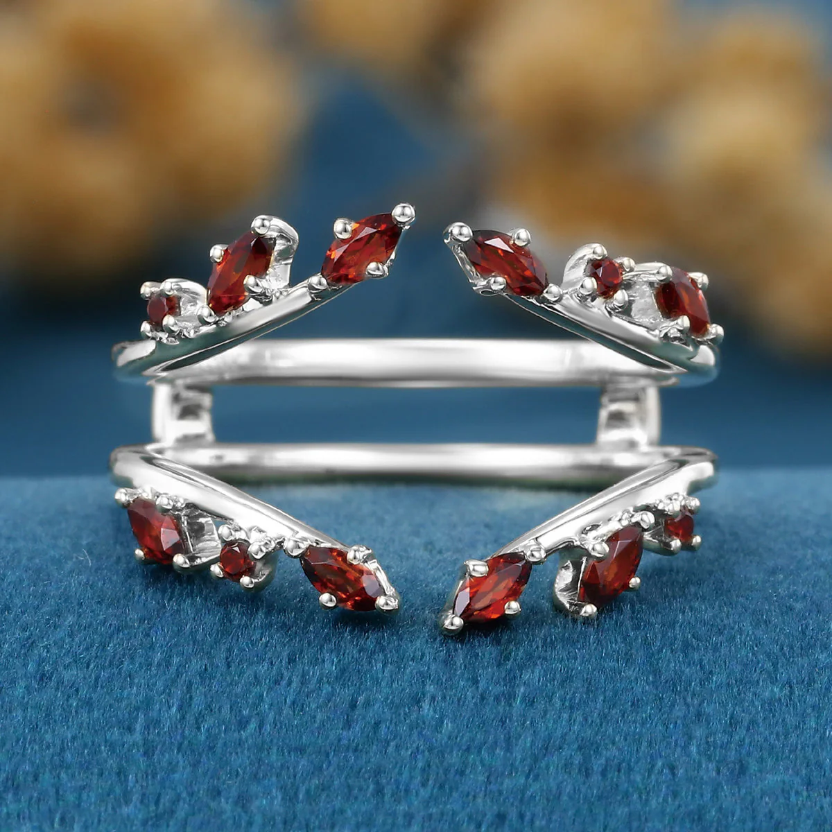 Nature Inspired Garnet Double Curved Wedding Band - Image 7