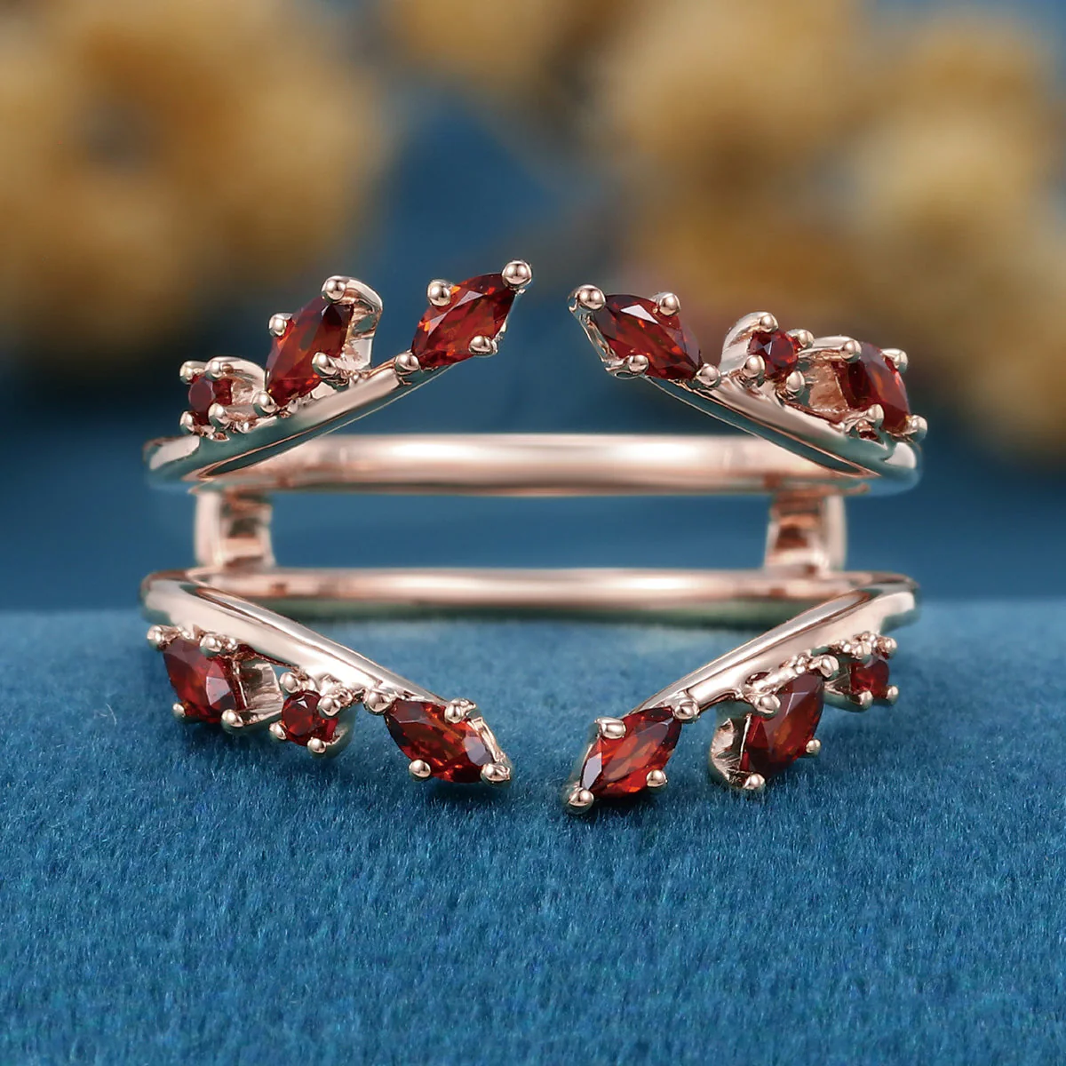 Nature Inspired Garnet Double Curved Wedding Band - Image 8
