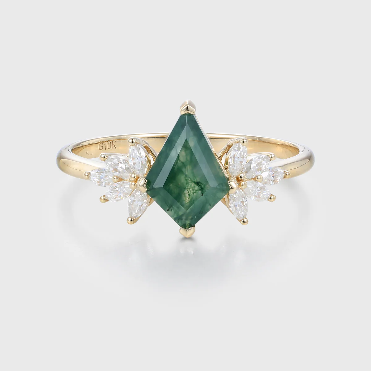 Nature Inspired Kite cut Moss Agate Cluster Engagement ring