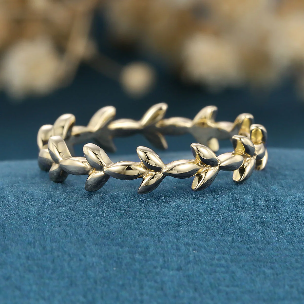 Nature Inspired Leaf branch stacking Gold wedding ring - Image 10