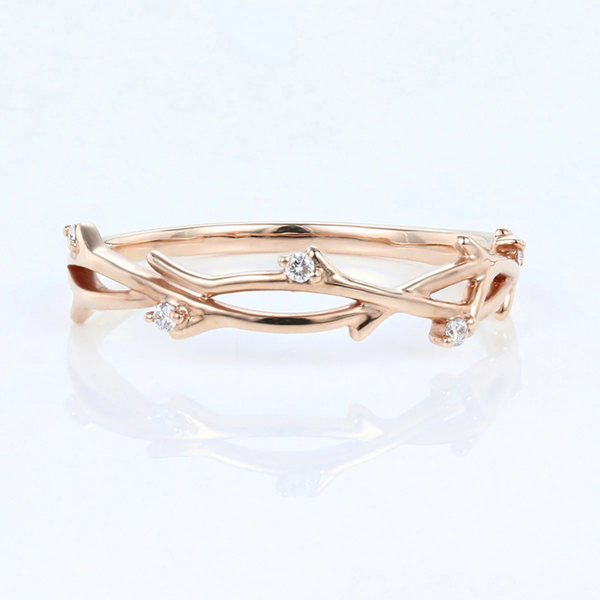 Nature Inspired moissanite | Diamonds Leaf branch stacking Gold wedding ring - Image 7