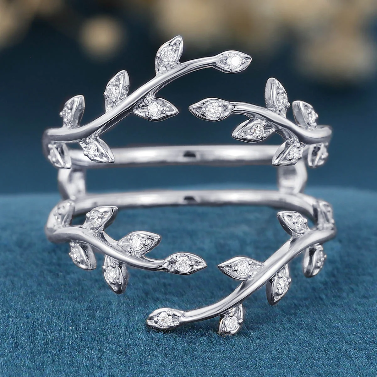 Nature Inspired moissanite | Diamonds Leaf branch stacking Gold wedding ring - Image 10