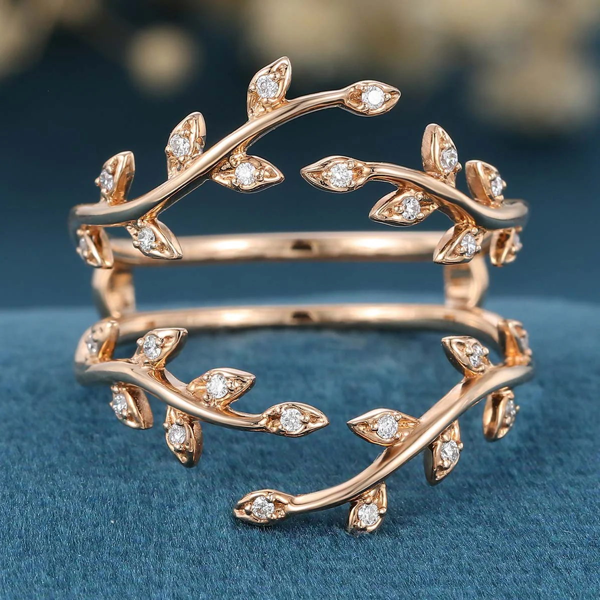 Nature Inspired moissanite | Diamonds Leaf branch stacking Gold wedding ring - Image 6