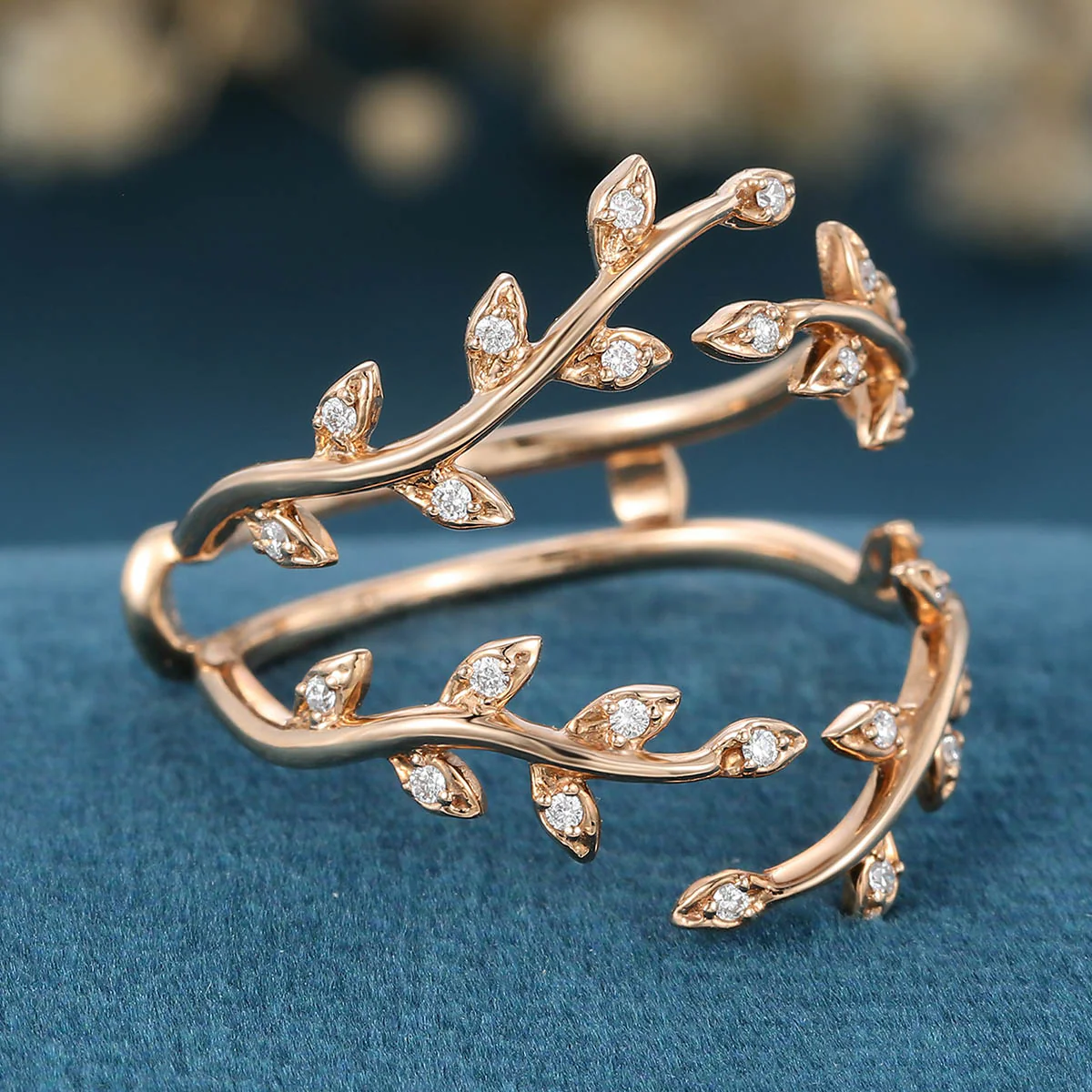 Nature Inspired moissanite | Diamonds Leaf branch stacking Gold wedding ring - Image 7
