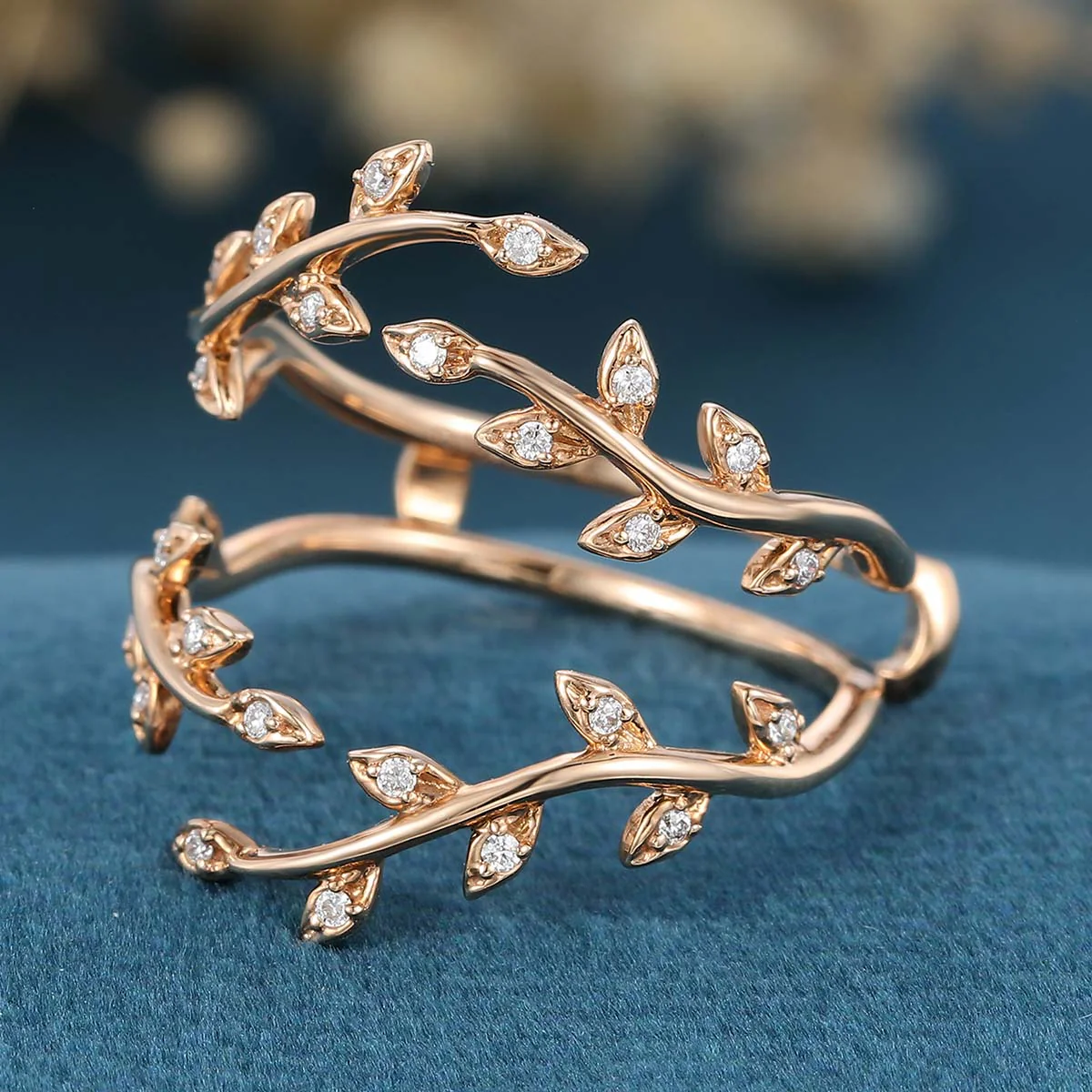 Nature Inspired moissanite | Diamonds Leaf branch stacking Gold wedding ring - Image 8