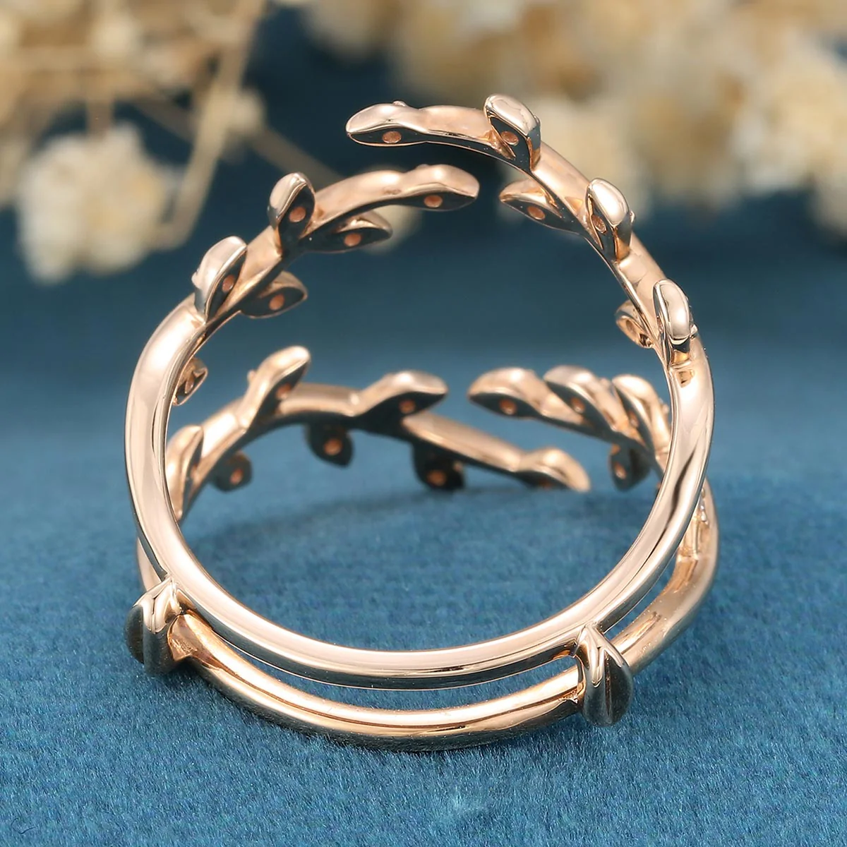 Nature Inspired moissanite | Diamonds Leaf branch stacking Gold wedding ring - Image 9