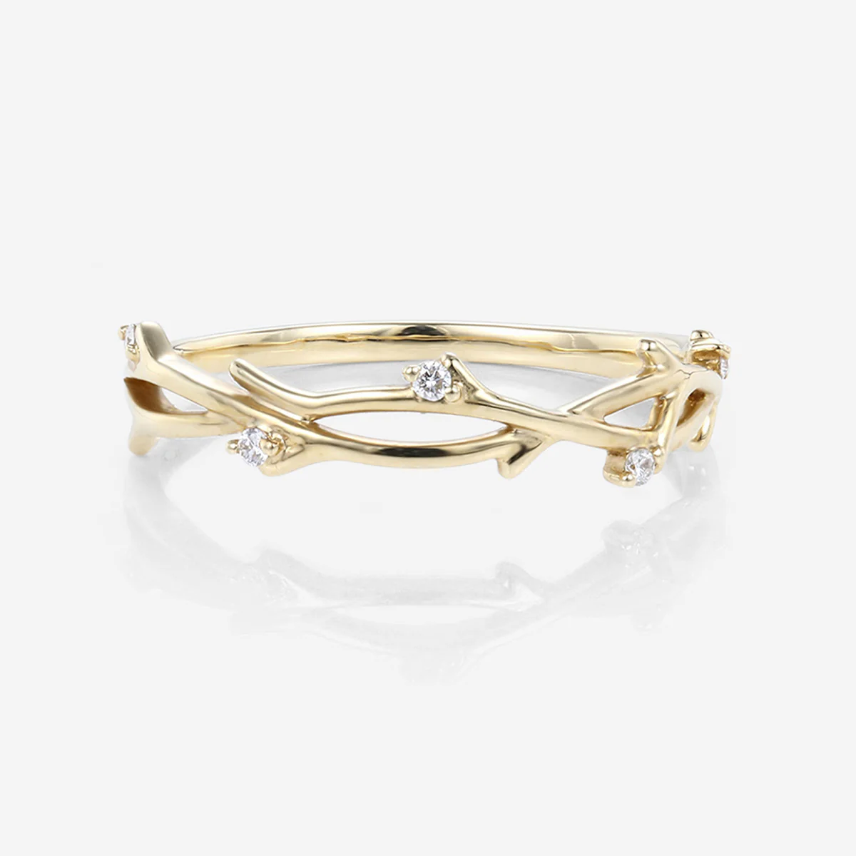 Nature Inspired Moissanite | Diamonds Leaf branch stacking Gold wedding ring - Image 3