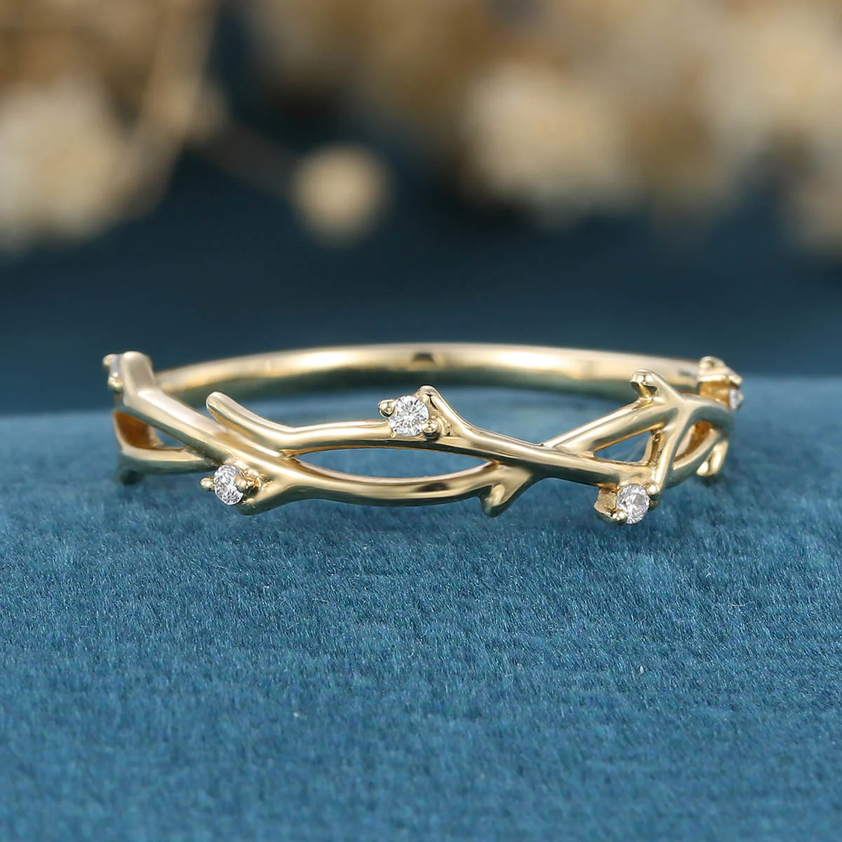 Nature Inspired Moissanite | Diamonds Leaf branch stacking Gold wedding ring - Image 4