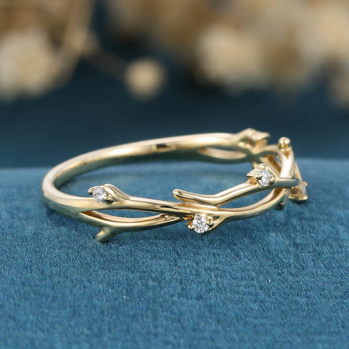 Nature Inspired Moissanite | Diamonds Leaf branch stacking Gold wedding ring - Image 5