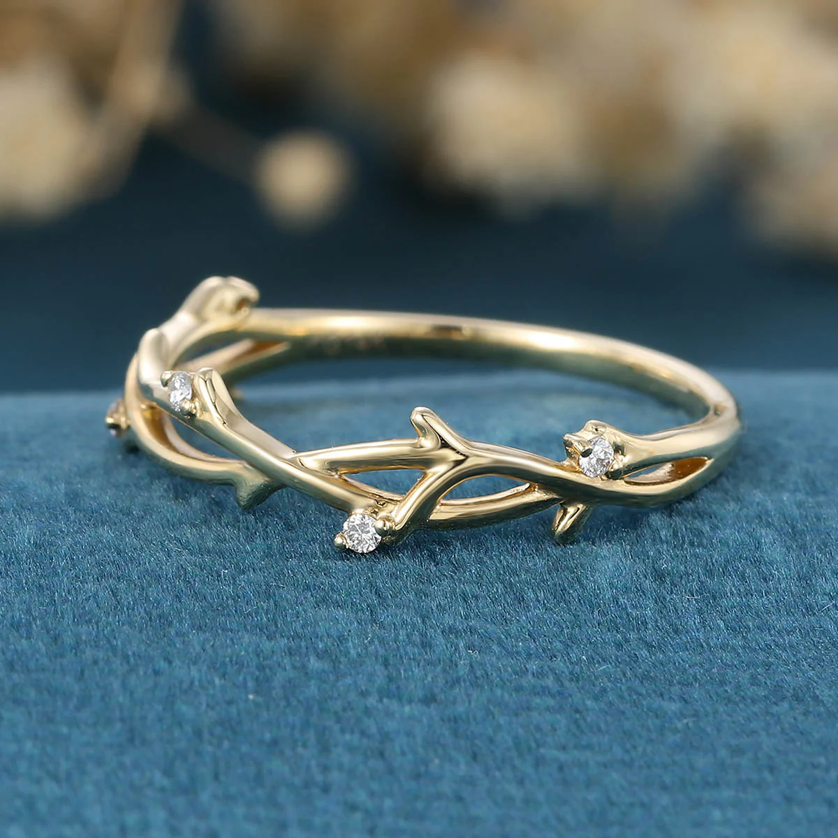 Nature Inspired Moissanite | Diamonds Leaf branch stacking Gold wedding ring - Image 6