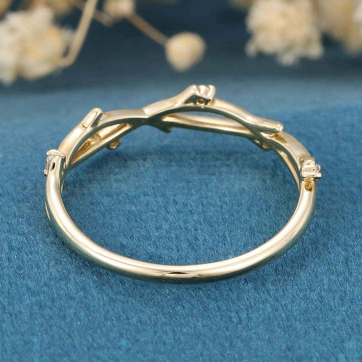 Nature Inspired Moissanite | Diamonds Leaf branch stacking Gold wedding ring - Image 7