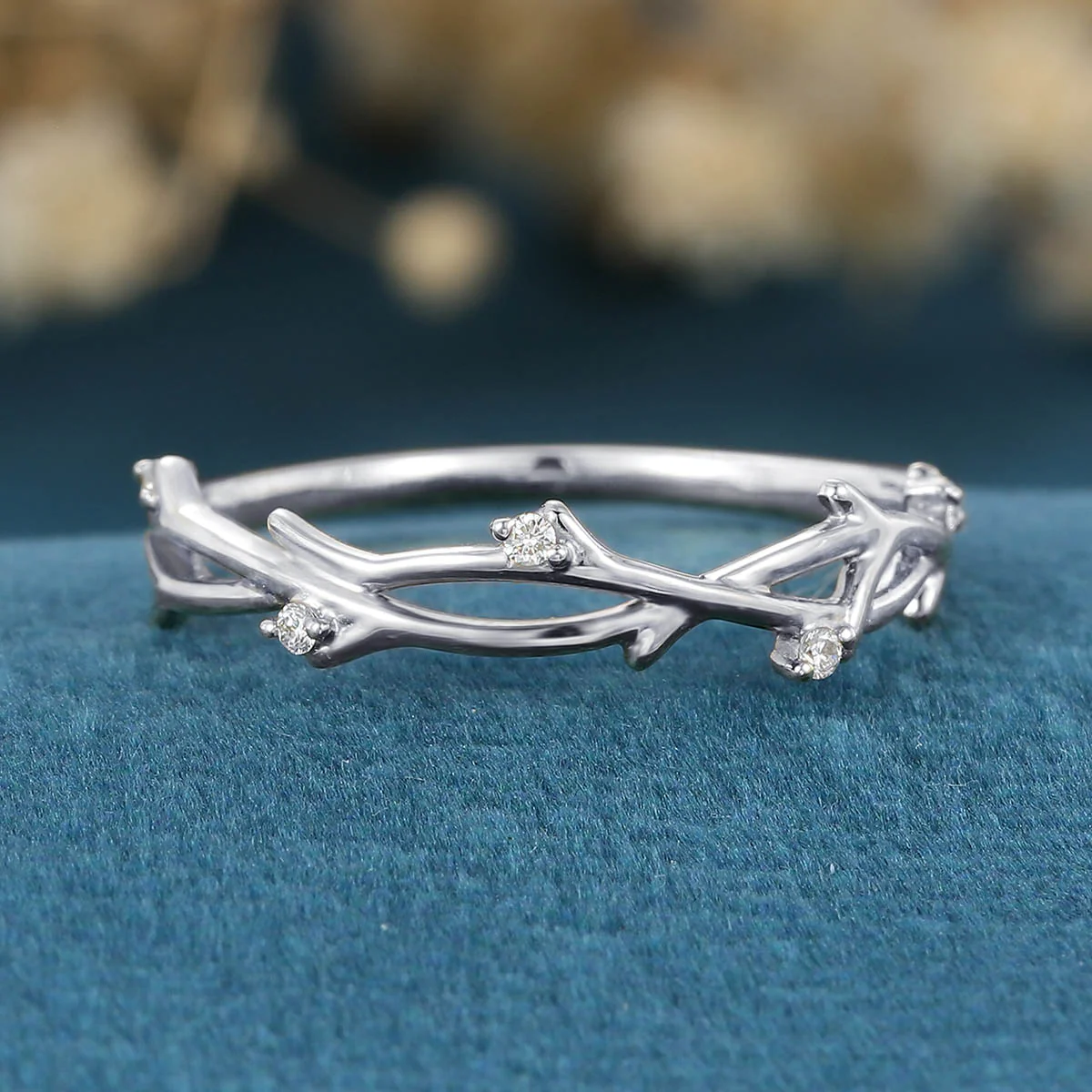 Nature Inspired Moissanite | Diamonds Leaf branch stacking Gold wedding ring - Image 8