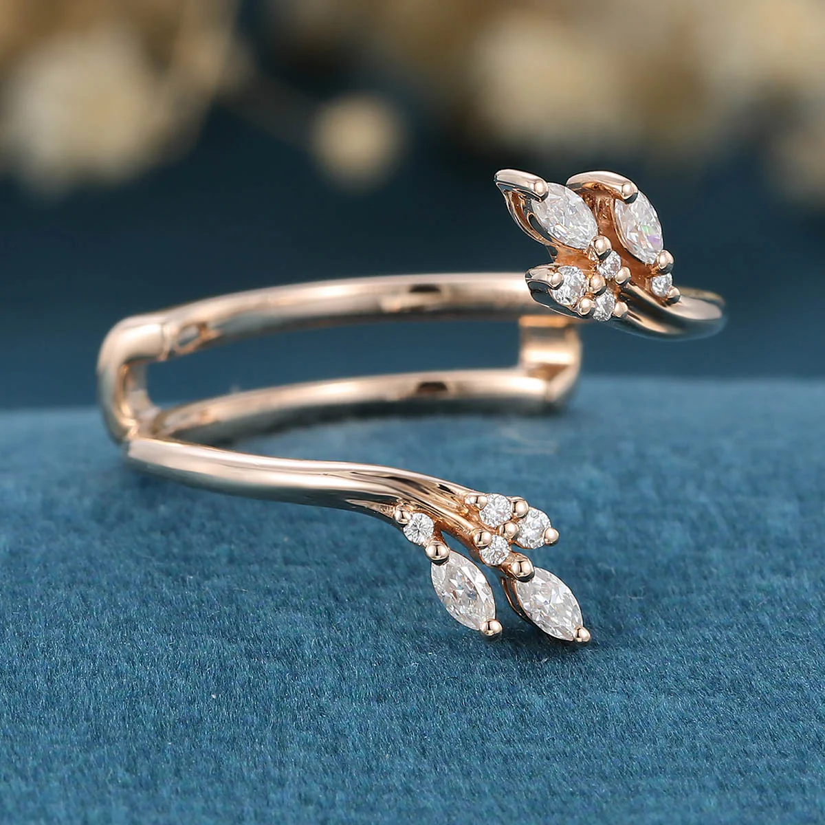 Nature Inspired moissanite | Diamonds Leaf branch stacking Gold wedding ring - Image 4