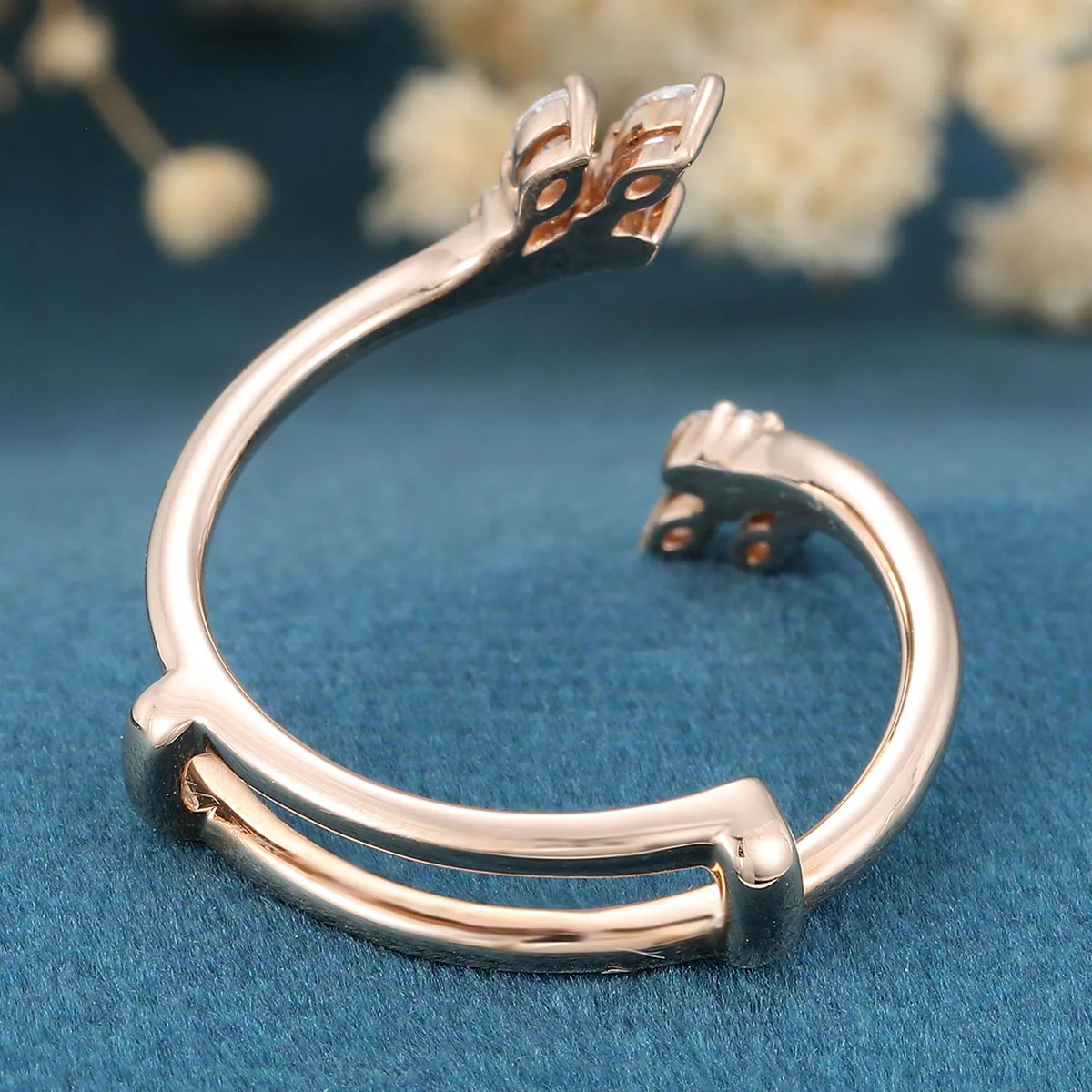 Nature Inspired moissanite | Diamonds Leaf branch stacking Gold wedding ring - Image 6